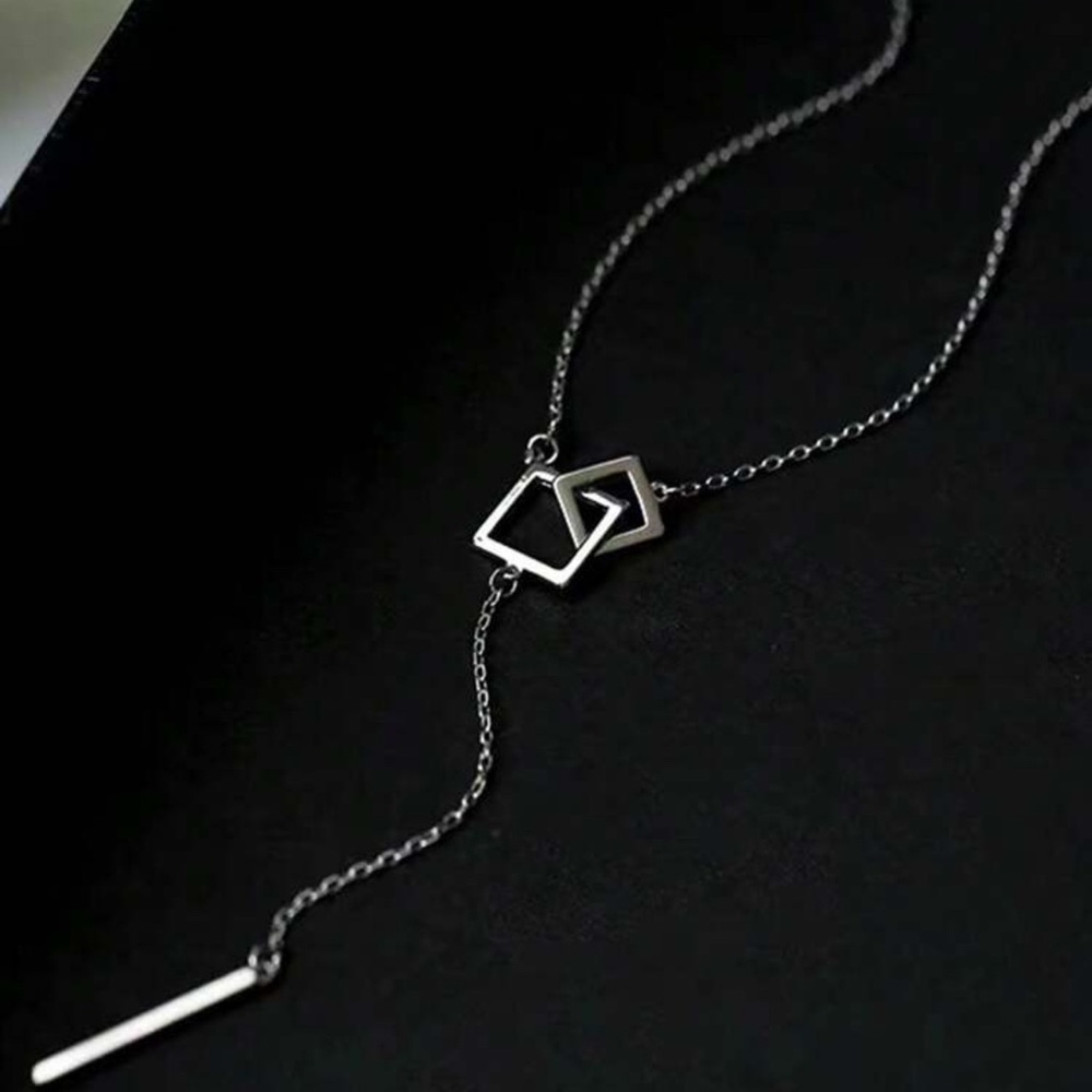 Silver Plated Stainless Steel Geometric Lariat Necklace Minimalist Drop Necklace - Picture 2 of 2